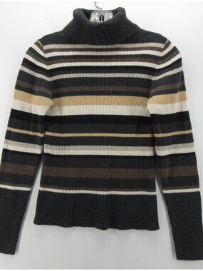 VINTAGE Gap Sweater Medium Turtleneck Y2K Striped Ribbed Knit Crop *